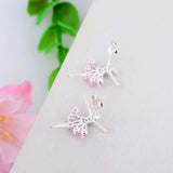925 Silver Flower Fairy Angel Ballerina Pink Zircon Earrings