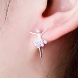 925 Silver Flower Fairy Angel Ballerina Pink Zircon Earrings