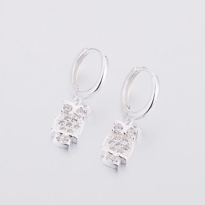 925 Silver Owl Cubic Zirconia Hoop Earring for Women
