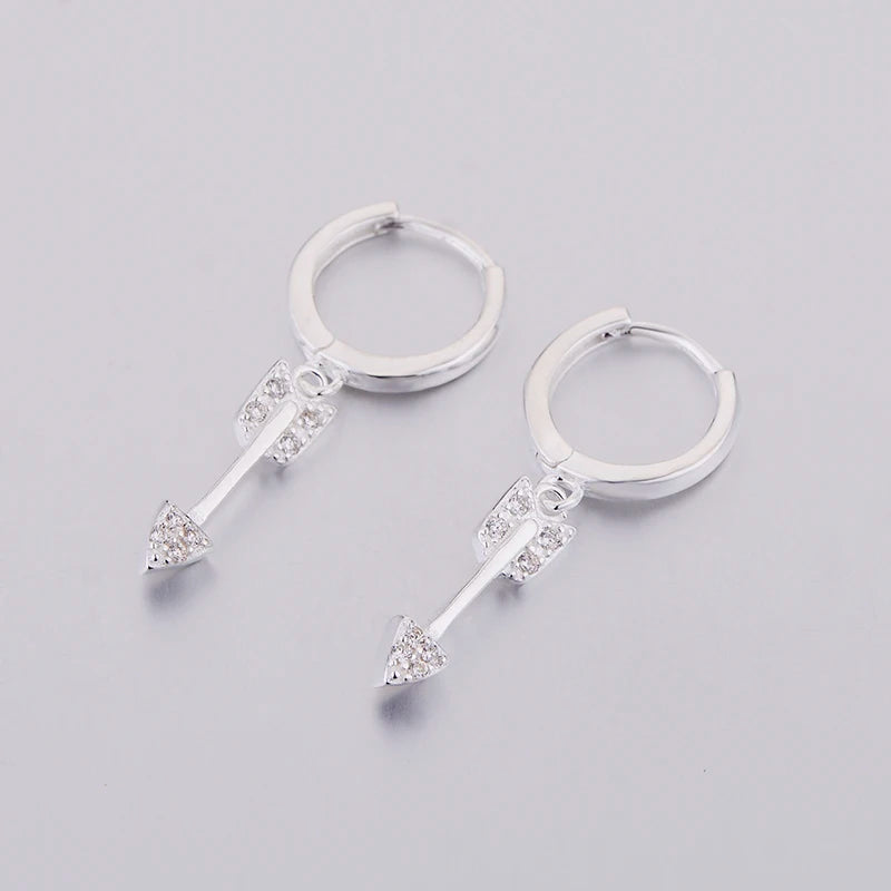 925 Silver Cupid Arrow Zircon Piercing Hoop Earring