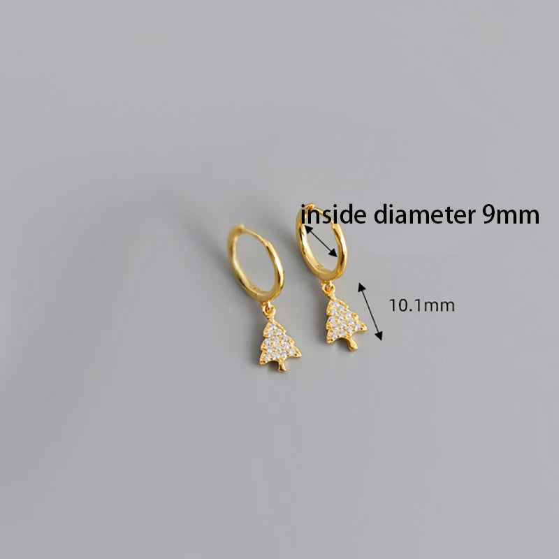 925 Silver Pine Christmas Tree Zircon Pendant Hoop Earring