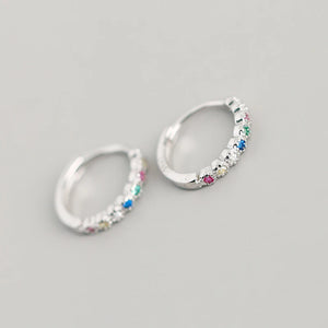 925 Silver Rainbow Zirconia Hoop Earrings for Women