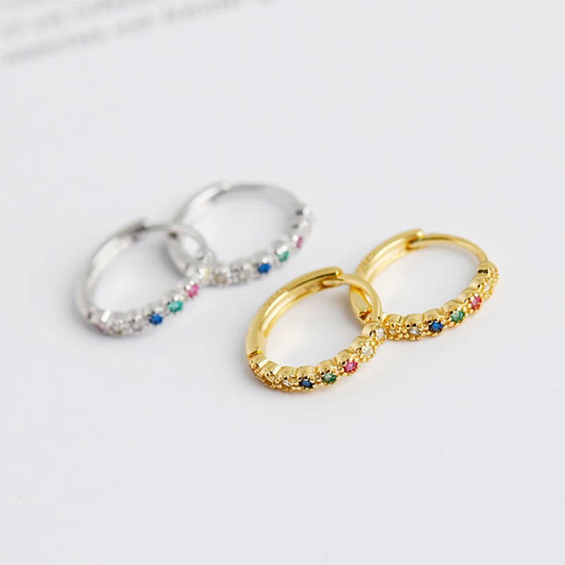 925 Silver Rainbow Zirconia Hoop Earrings for Women