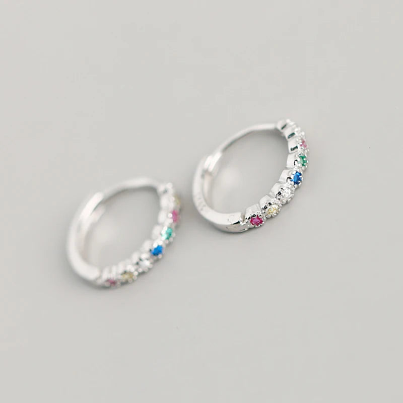 925 Silver Rainbow Zirconia Hoop Earrings for Women