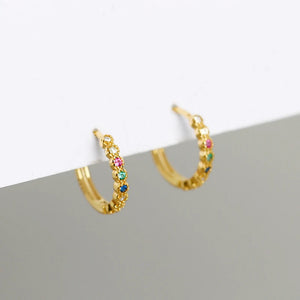 925 Silver Rainbow Zirconia Hoop Earrings for Women
