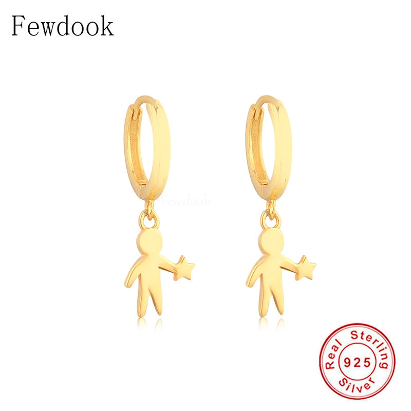 925 Silver Small Boy With Star Hoop Earring For Women