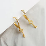 925 Silver Heart Key Zirconia Hoop Earring Women Oorbellen