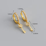 925 Silver Heart Key Zirconia Hoop Earring Women Oorbellen