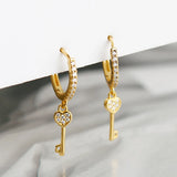 925 Silver Heart Key Zirconia Hoop Earring Women Oorbellen