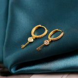 925 Silver Heart Key Zirconia Hoop Earring Women Oorbellen