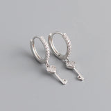 925 Silver Heart Key Zirconia Hoop Earring Women Oorbellen