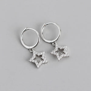 925 Silver Star Zircon Crystal Hoop Earrings for Women