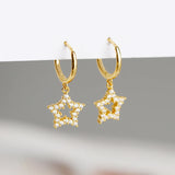 925 Silver Star Zircon Crystal Hoop Earrings for Women