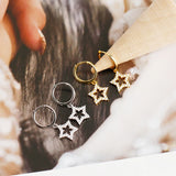 925 Silver Star Zircon Crystal Hoop Earrings for Women
