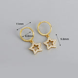 925 Silver Star Zircon Crystal Hoop Earrings for Women
