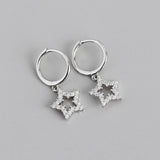 925 Silver Star Zircon Crystal Hoop Earrings for Women