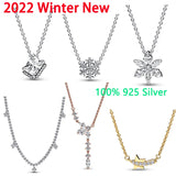 925 Silver Snowflake Meteorite Rectangle Pendant Necklace Women Jewelry Gift