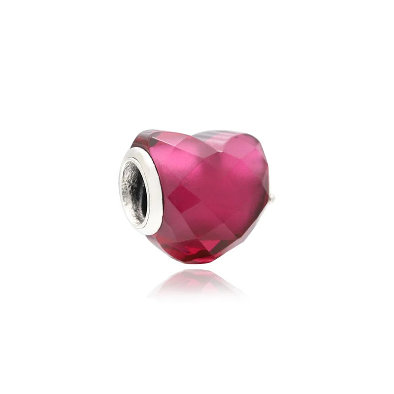 925 Silver High Logo Heart Shape Colorful Glass Charm DIY Bracelet Gift