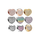925 Silver High Logo Colorful Heart Pave Holder Clip for Bracelet Gift