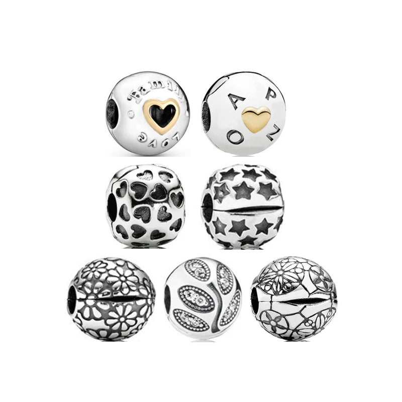 925 Silver Diamond Vintage Clip Charm for DIY Bracelet