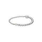 925 Silver Round Beads and Pav? Pearl Bracelet for Women