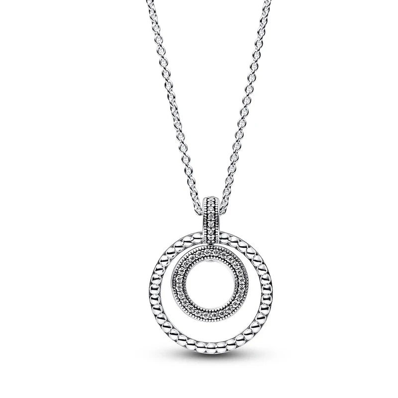 925 Silver I-D Pav? & Beaded Ring Necklace Set Women's DIY Bracelet