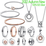 925 Silver I-D Pav? & Beaded Ring Necklace Set Women's DIY Bracelet