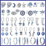 925 Silver Hoop Earring Pave CZ Star Moon Feather Wedding Party Jewelry