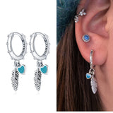 925 Silver Hoop Earring Pave CZ Star Moon Feather Wedding Party Jewelry