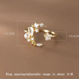 925 Silver Zircon Star Moon Pearl Ring Adjustable Jewelry for Women