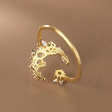 925 Silver Zircon Star Moon Pearl Ring Adjustable Jewelry for Women