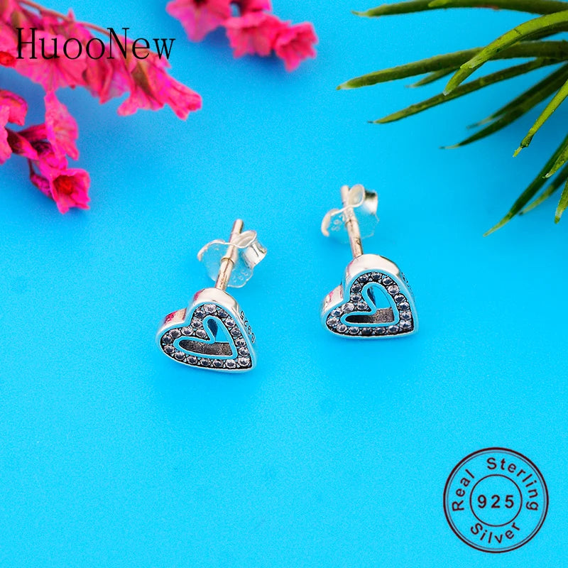 925 Silver Heart CZ Stud Earring For Women