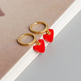 925 Silver Red Heart Pendant Hoop Earring