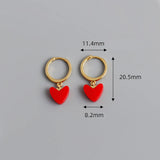 925 Silver Red Heart Pendant Hoop Earring