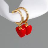925 Silver Red Heart Pendant Hoop Earring