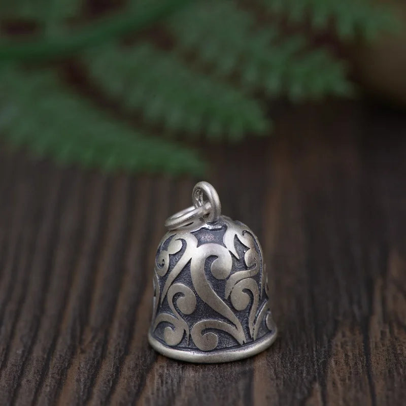 925 Silver Lucky Symbol Bell Pendant Thai Sterling Good Luck Amulet