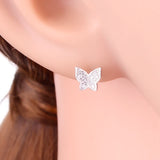 925 Silver Mini Butterfly Stud Earring with Rhinestone Crystal