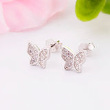 925 Silver Mini Butterfly Stud Earring with Rhinestone Crystal