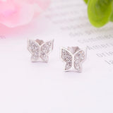 925 Silver Mini Butterfly Stud Earring with Rhinestone Crystal