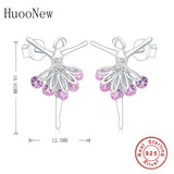 925 Silver Mini Ballet Dancer Ballerina Girl Figurine Pink Skirt Stud Earring