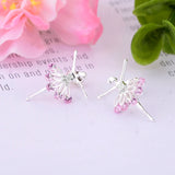 925 Silver Mini Ballet Dancer Ballerina Girl Figurine Pink Skirt Stud Earring