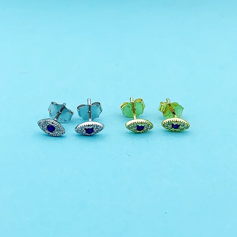 925 Silver Evil Eye Zirconia Stud Earring - Kid Baby Women