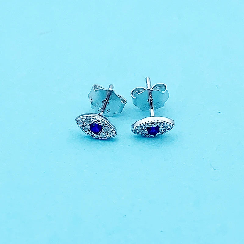 925 Silver Evil Eye Zirconia Stud Earring - Kid Baby Women