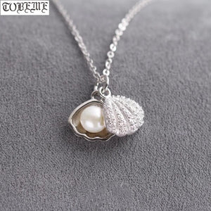925 Silver Pearl Conch Shell Pendant Necklace Lady Necklace