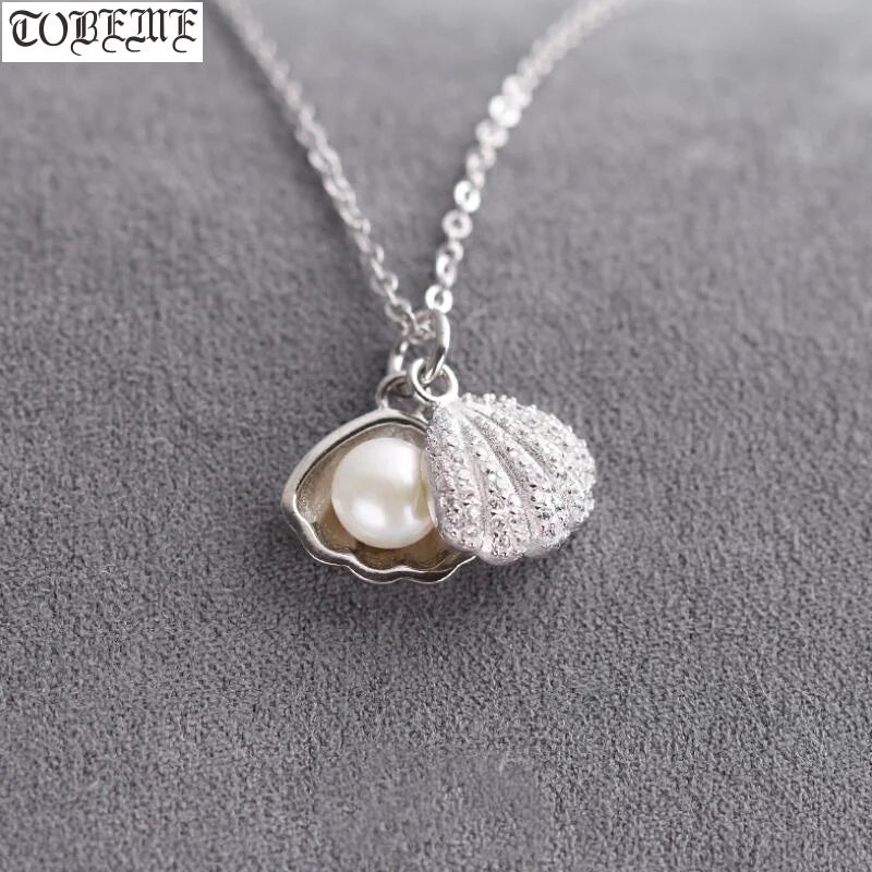 925 Silver Pearl Conch Shell Pendant Necklace Lady Necklace