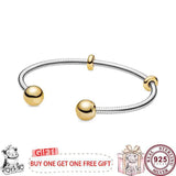 925 Silver Pan Bracelet Rose Button Fit European Charm Bracelets Women Jewelry