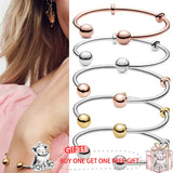 925 Silver Pan Bracelet Rose Button Fit European Charm Bracelets Women Jewelry