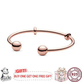 925 Silver Pan Bracelet Rose Button Fit European Charm Bracelets Women Jewelry