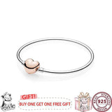 925 Silver Pan Bracelet Heart Clasp European Charm Bracelets Women Jewelry