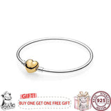 925 Silver Pan Bracelet Heart Clasp European Charm Bracelets Women Jewelry